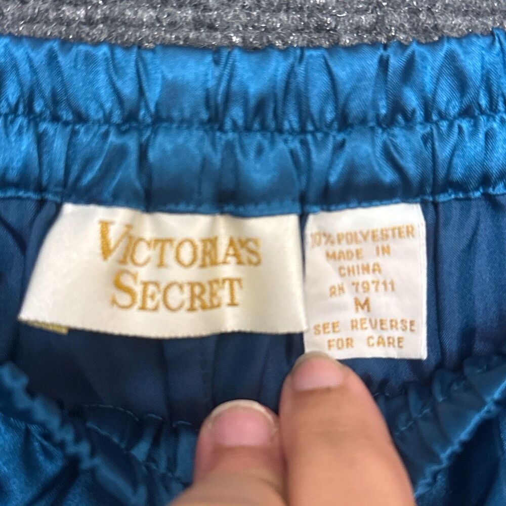 VTG Victorias Secret Afterhours Pajama Set M Blue Satin Sleeveless Gold Label - Picture 11 of 13